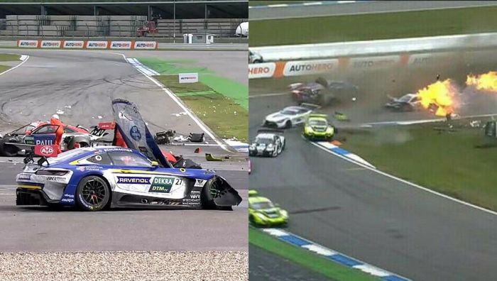 Пожежа та вирваний двигун: відео моторошної аварії на гонці DTM – серед постраждалих Шумахер