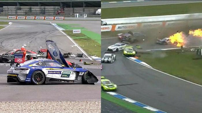 Пожежа та вирваний двигун: відео моторошної аварії на гонці DTM – серед постраждалих Шумахер