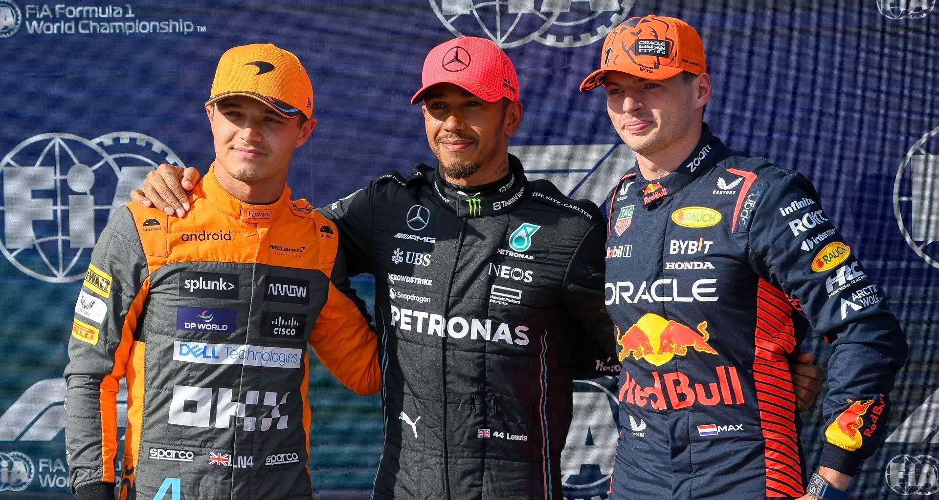 Ландо Норріс, Льюїс Хемілтон і Макс Ферстаппен / EFE/EPA/Zsolt Czegledi