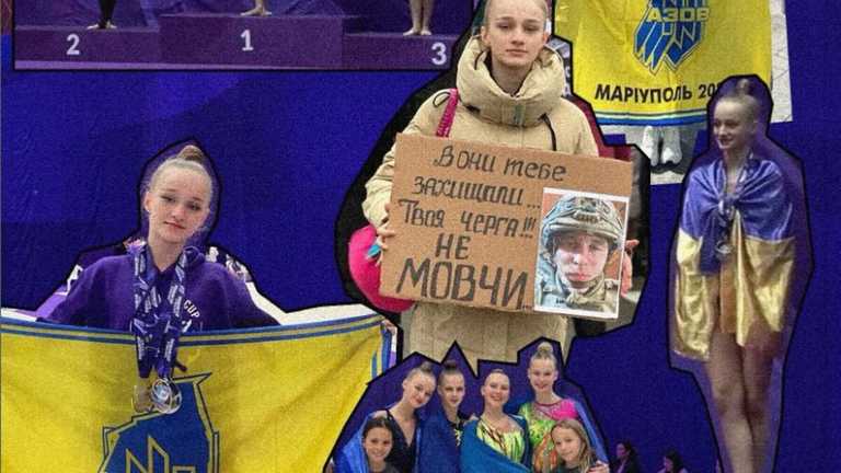 Вікторія Богачова з плакатом та прапором Азову / Фото instagram.com/azovstalfamilies