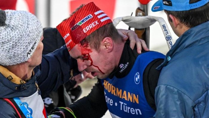 Немецкий биатлонист до крови расквасил голову во время последней гонки ЧМ - страшные кадры