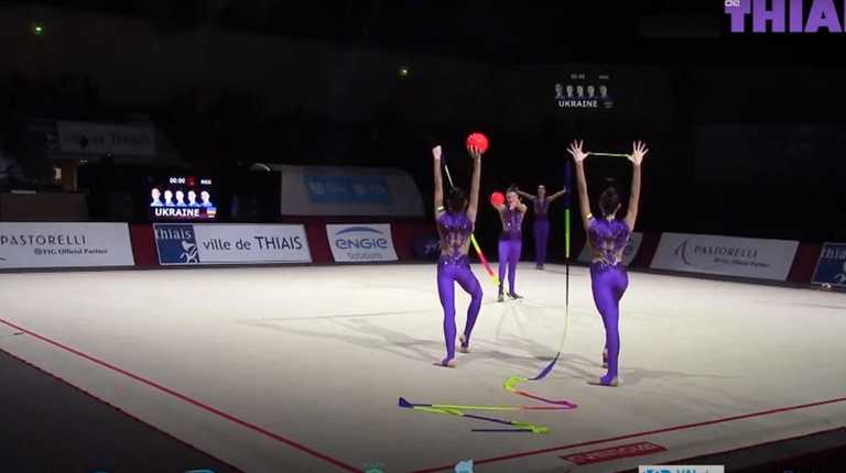 Сборная Украины по художественной гимнастике / Скриншот с трансляции Сборная Украины по художественной гимнастике / Скриншот с трансляции