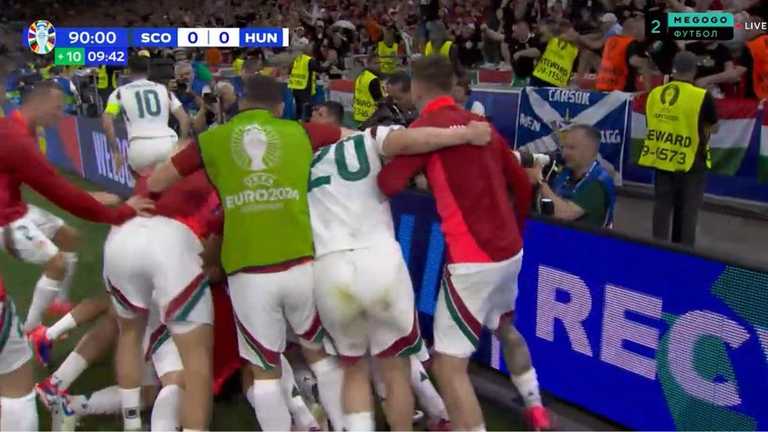 Игроки сборной Венгрии празднуют / Скриншот из трансляции