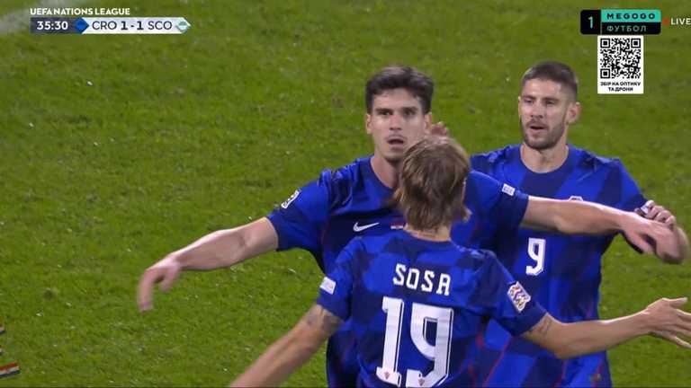 Хорваты празднуют гол / Скриншот с трансляции Хорваты празднуют гол / Скриншот с трансляции