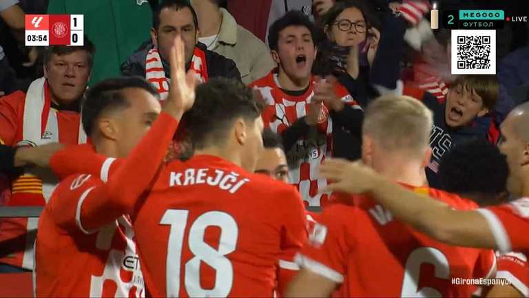 Гравці Жирони святкують гол / Скріншот з трансляції Гравці Жирони святкують гол / Скріншот з трансляції