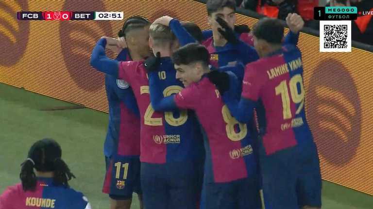 Гравці Барселони святкують гол / Скріншот з трансляції Гравці Барселони святкують гол / Скріншот з трансляції