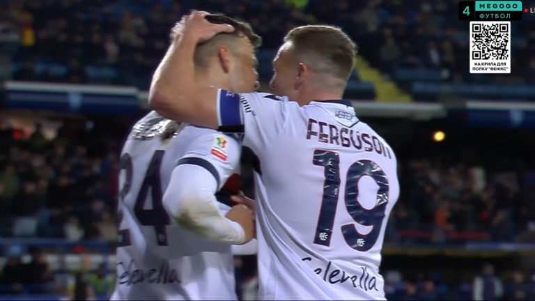 Болонья святкує забитий гол / Скріншот Болонья святкує забитий гол / Скріншот