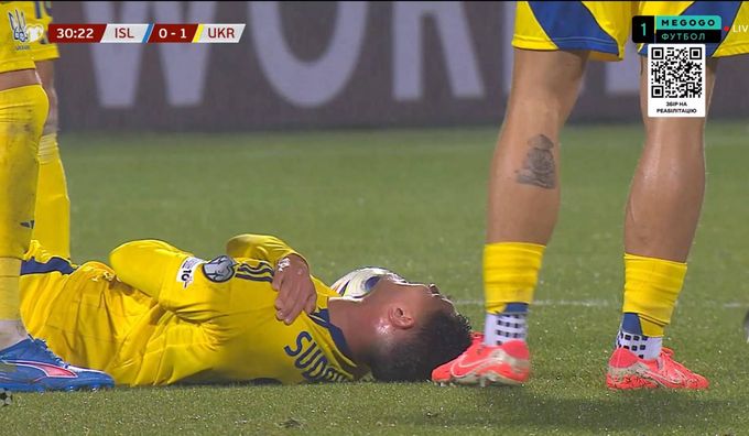 Судаков травмувався і покинув поле у першому таймі матчу Ісландія – Україна у відборі ЧС-2026