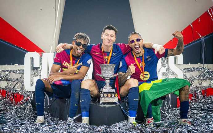 Ямаль, Лєвандовскі й Рафінья / Фото ФК Барселона