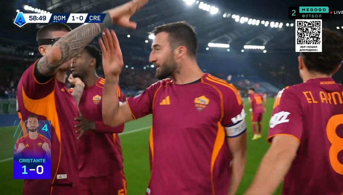 Гравці Роми святкують гол / Скріншот з відео Гравці Роми святкують гол / Скріншот з відео